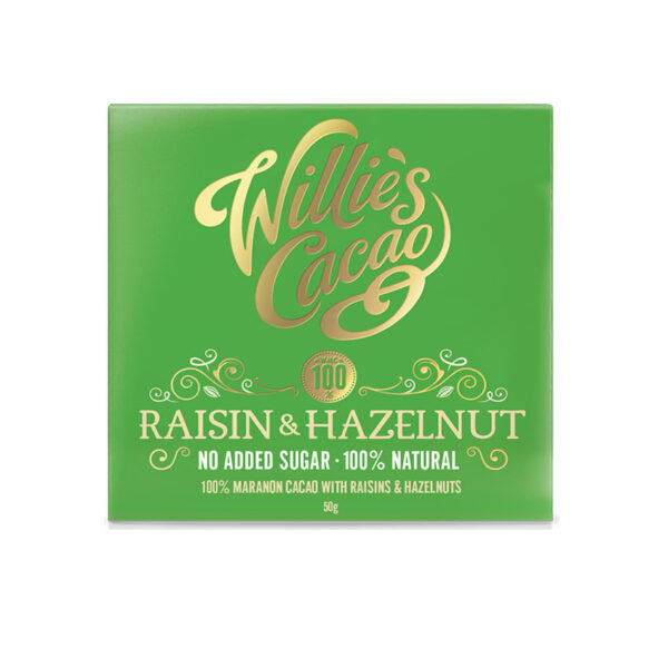 willie's cocoa 100% natural raisin hazelnuts.